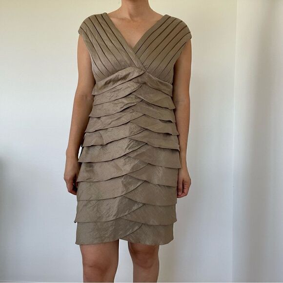Adrianna Papell Bronze Layered Teared Cocktail Party Dress Petite Size 8P Sheath - Picture 2 of 14